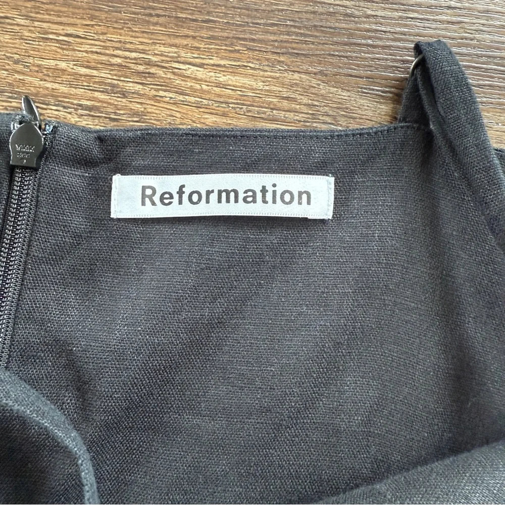 Reformation Finn chic Black linen classic minimalist Button-Down Dress 6 - Picture 5 of 11